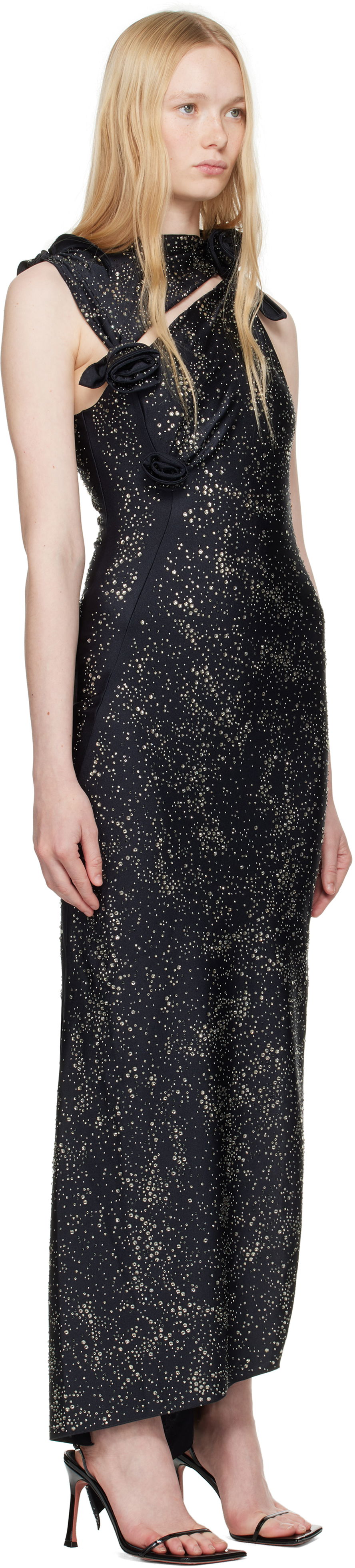 Klä Coperni Coperni Crystal-Embellished Asymmetric Flower Maxi Dress Svart | COPR44CRF5001, 1