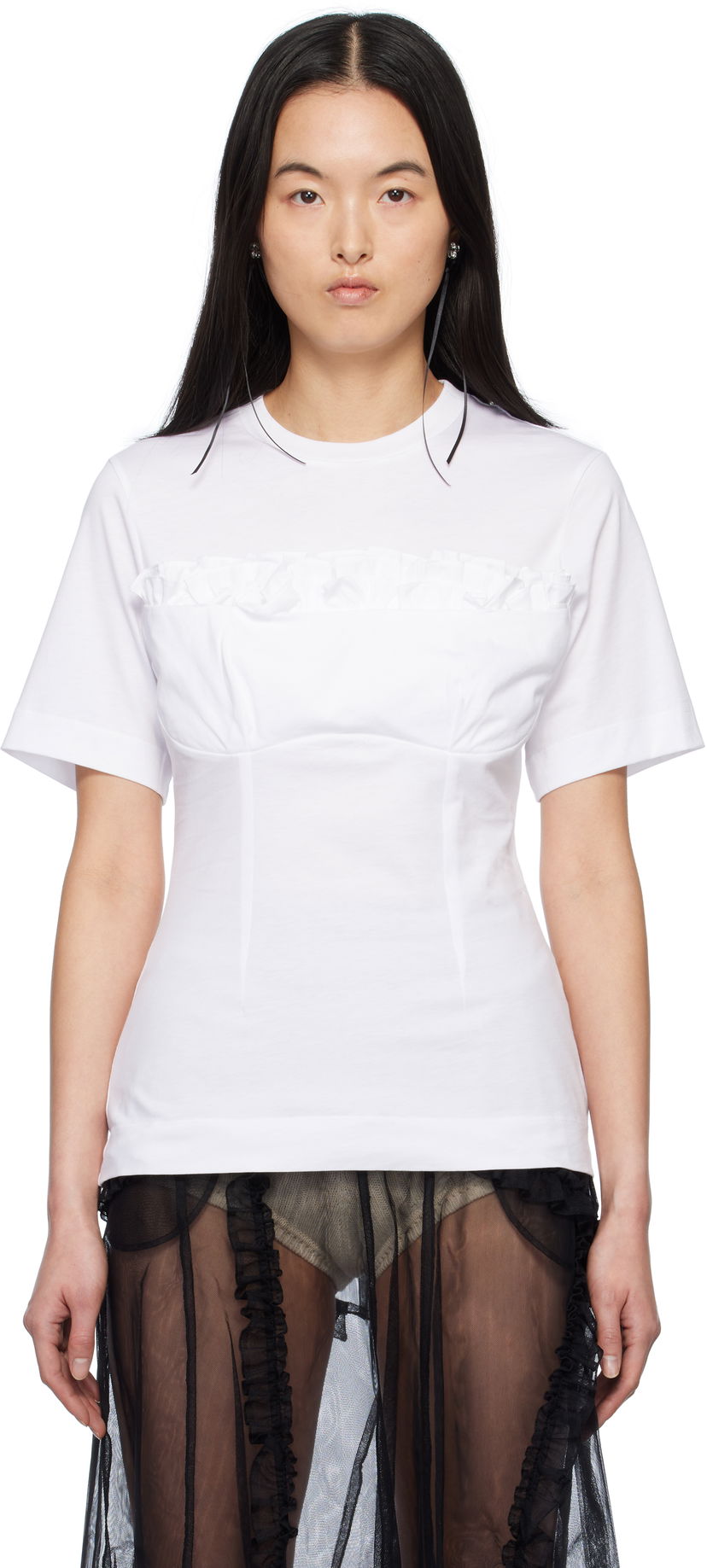 T-shirt Simone Rocha Simone Rocha Balconette Bust Detail T-Shirt Vit | 5323 0553