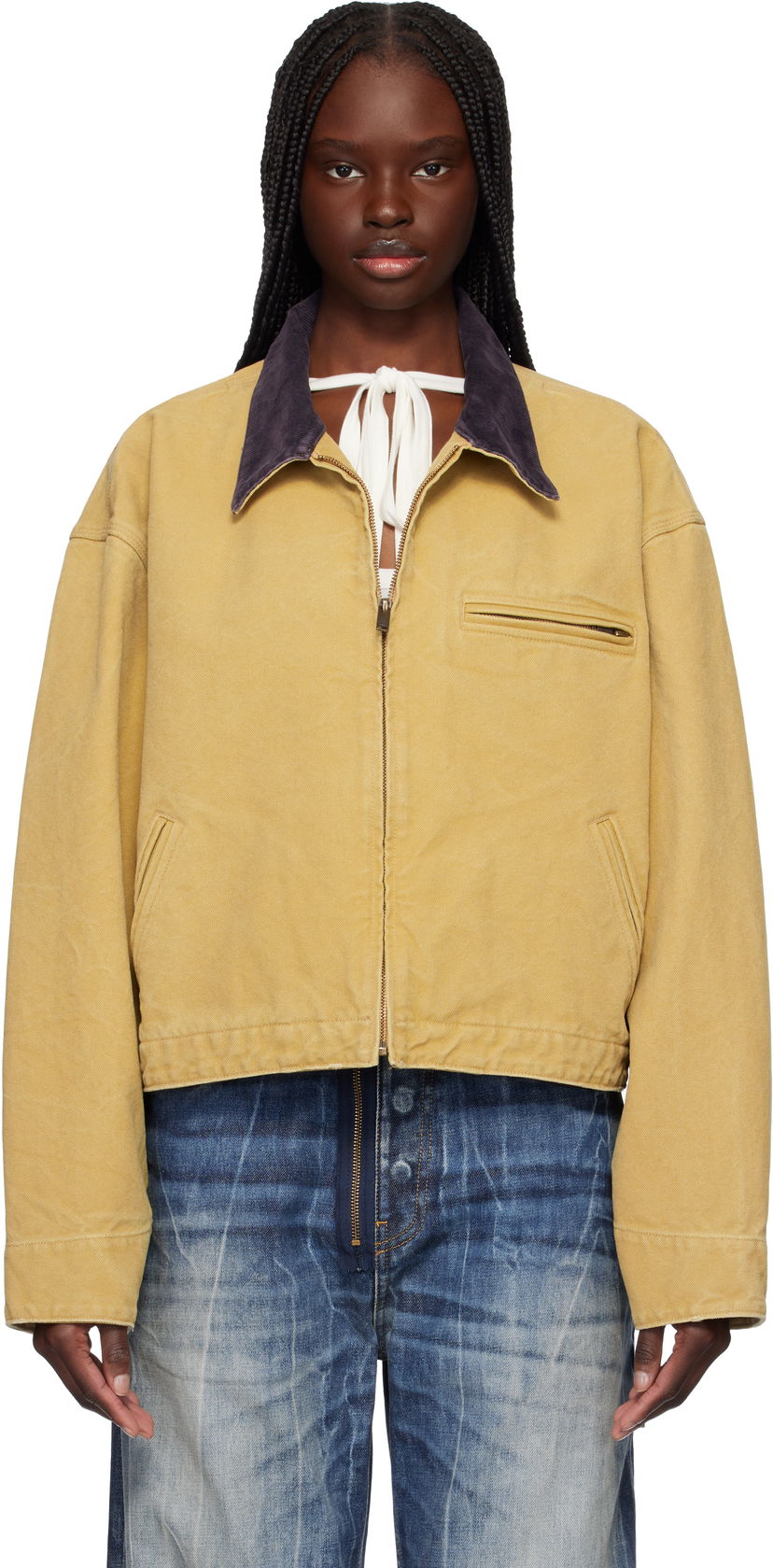 Jacka Ambush AMBUSH Cropped Canvas Work Jacket Gul | 12115367