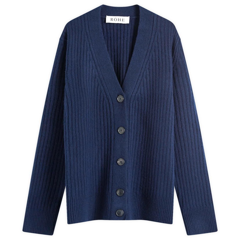Sweater Róhe Ribbed Boiled Wool Knitted Cardigan Blå | 312-23-001-411