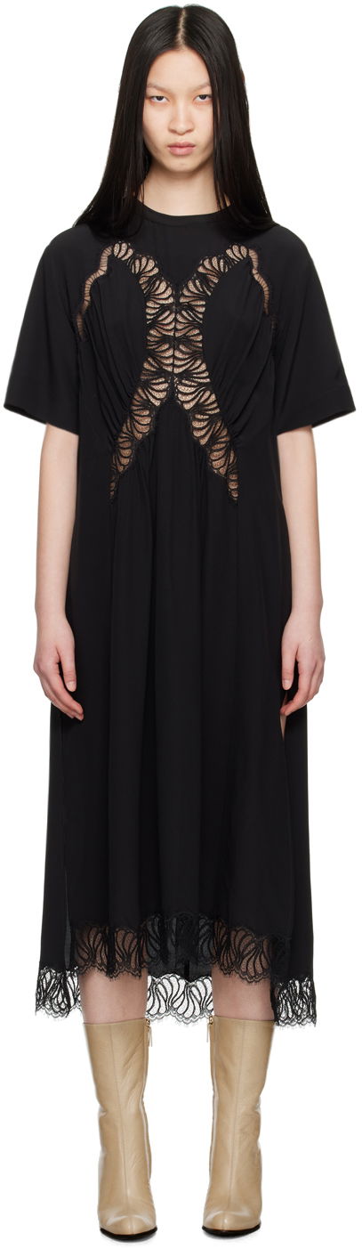 Klä Stella McCartney Stella McCartney Gathered Lace Maxi Dress Svart | 6A03983BU216
