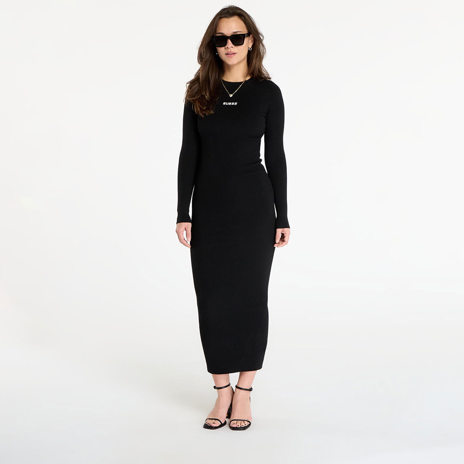 Klä GUESS Flaminia Long Sleeve Ribbed Dress Svart | V5BK02Z3JD2-JBLK, 0