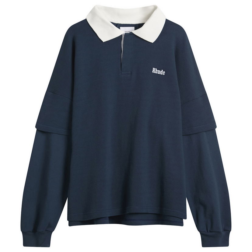 Polotröja Rhude Layered Long Sleeve Pique Polo Mörkblå | RHFW25PO03012-3175