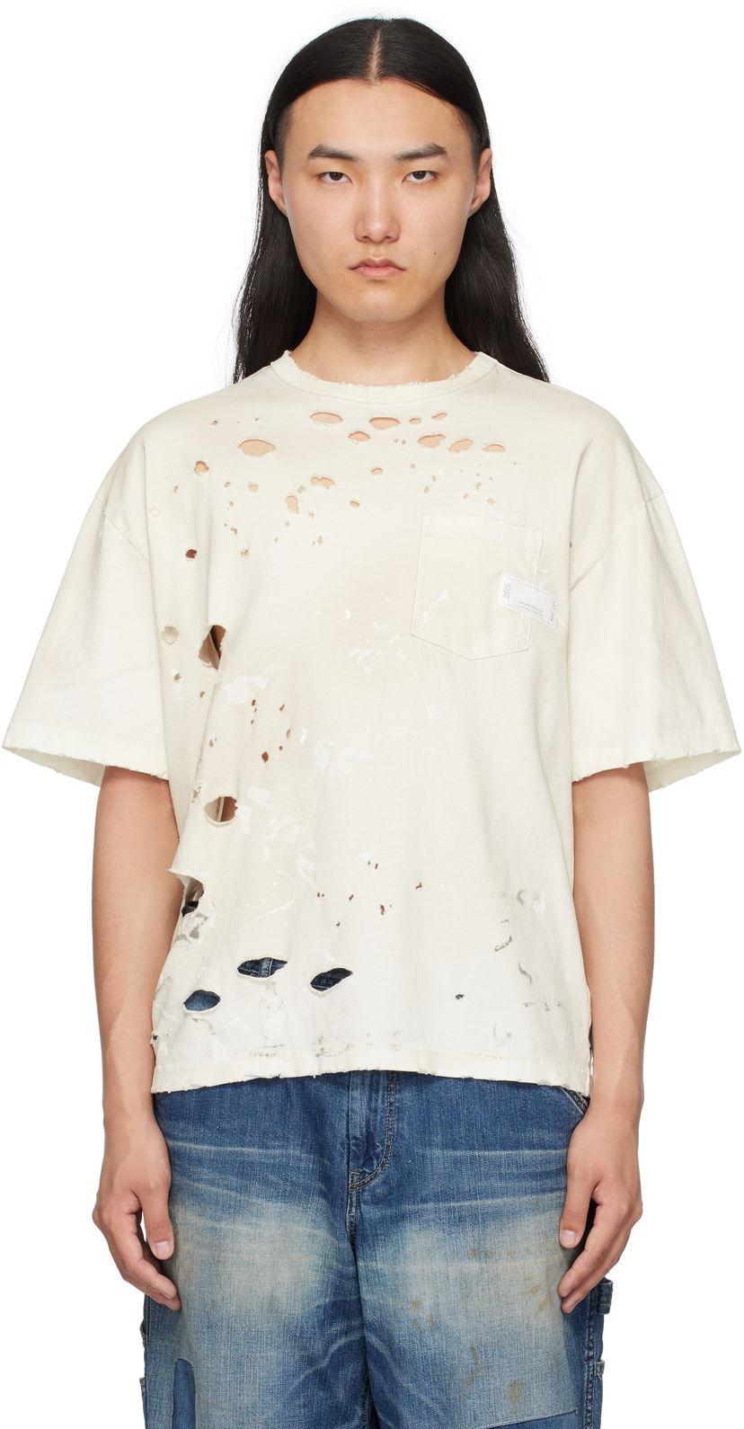 T-shirt Neighborhood Neighborhood Savage Crewneck Distressed T-Shirt Vit | 251OKNH-CSM04