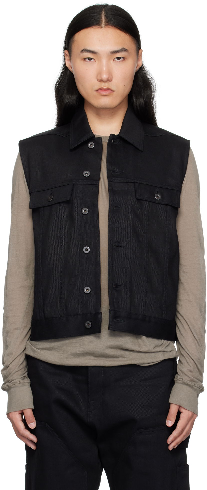 Väst Rick Owens Rick Owens DRKSHDW Hollywood SL Trucker Denim Vest Svart | DL01E6798 BLKJP
