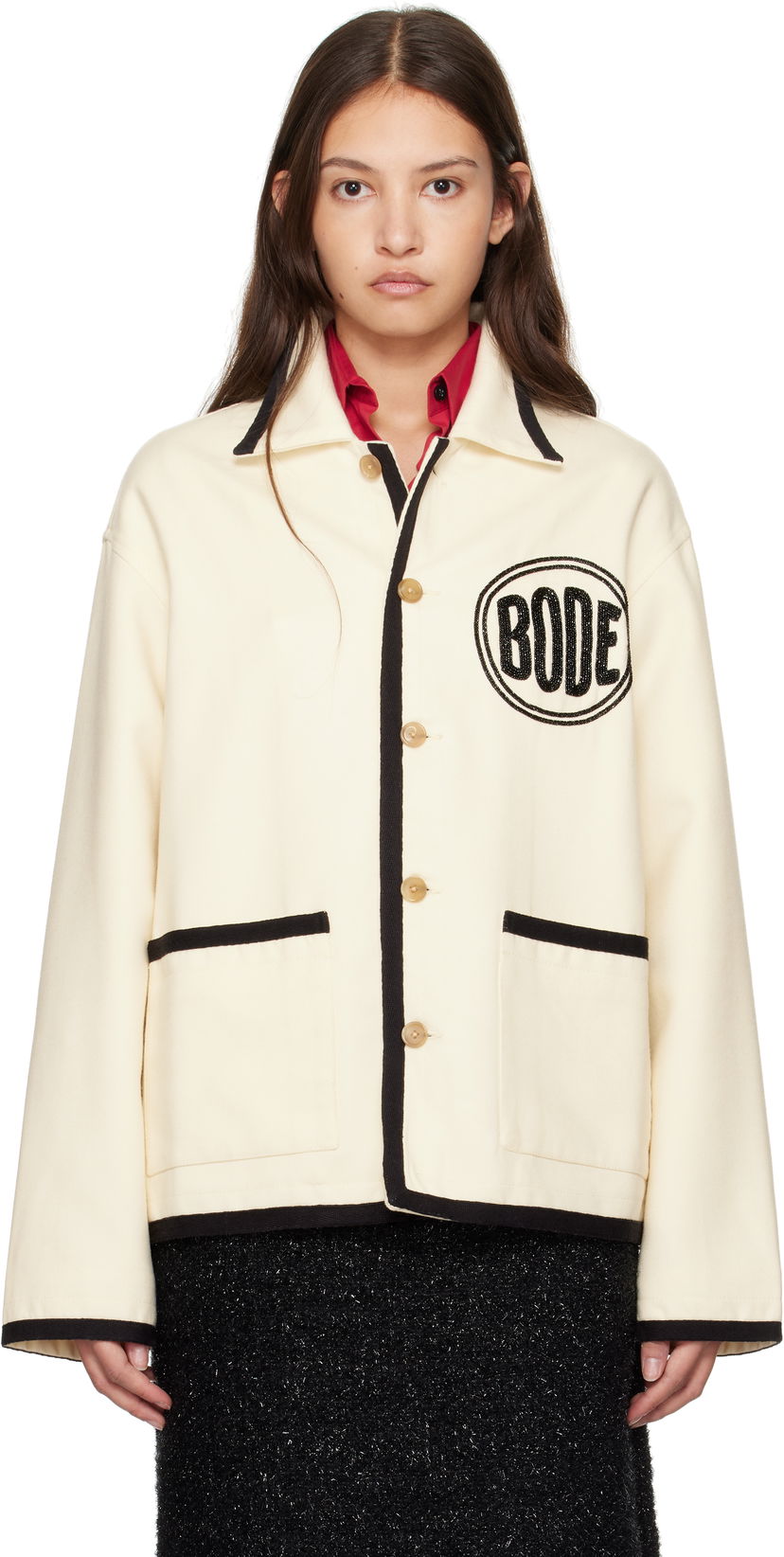 Bomberjacka Bode Beaded Player Jacket Beige | MRF24JA009