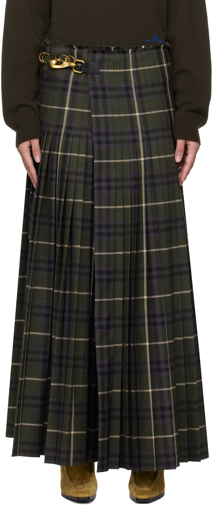 Kjol Burberry Check Wool Blend Maxi Skirt Grön | 8099693