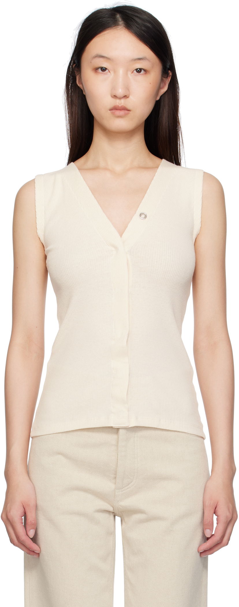 Linne Baserange Baserange Tav Snap Tank Top Vit | TOTVS-RC-SU25