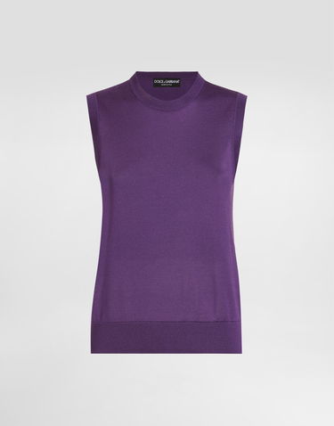 Linne Dolce & Gabbana Dolce & Gabbana Silk Tank Top with Brooch Purpur | FXT02TJBSO1F0257, 0