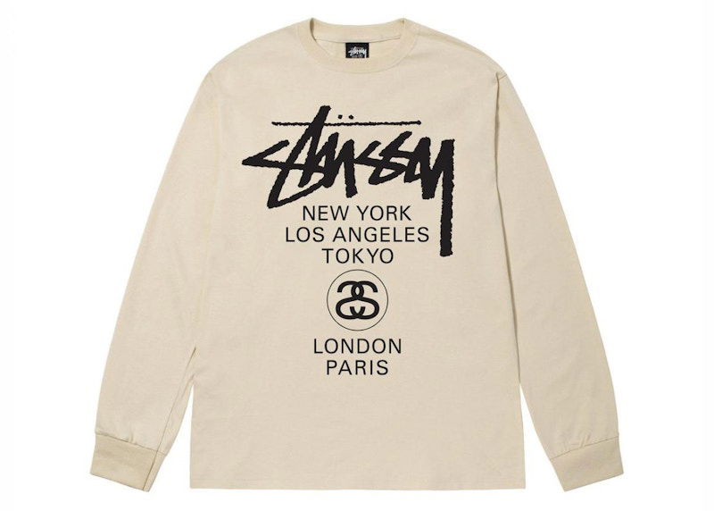 T-shirt Stüssy World Tour Long Sleeve T-Shirt Beige | 3993713-PUTY