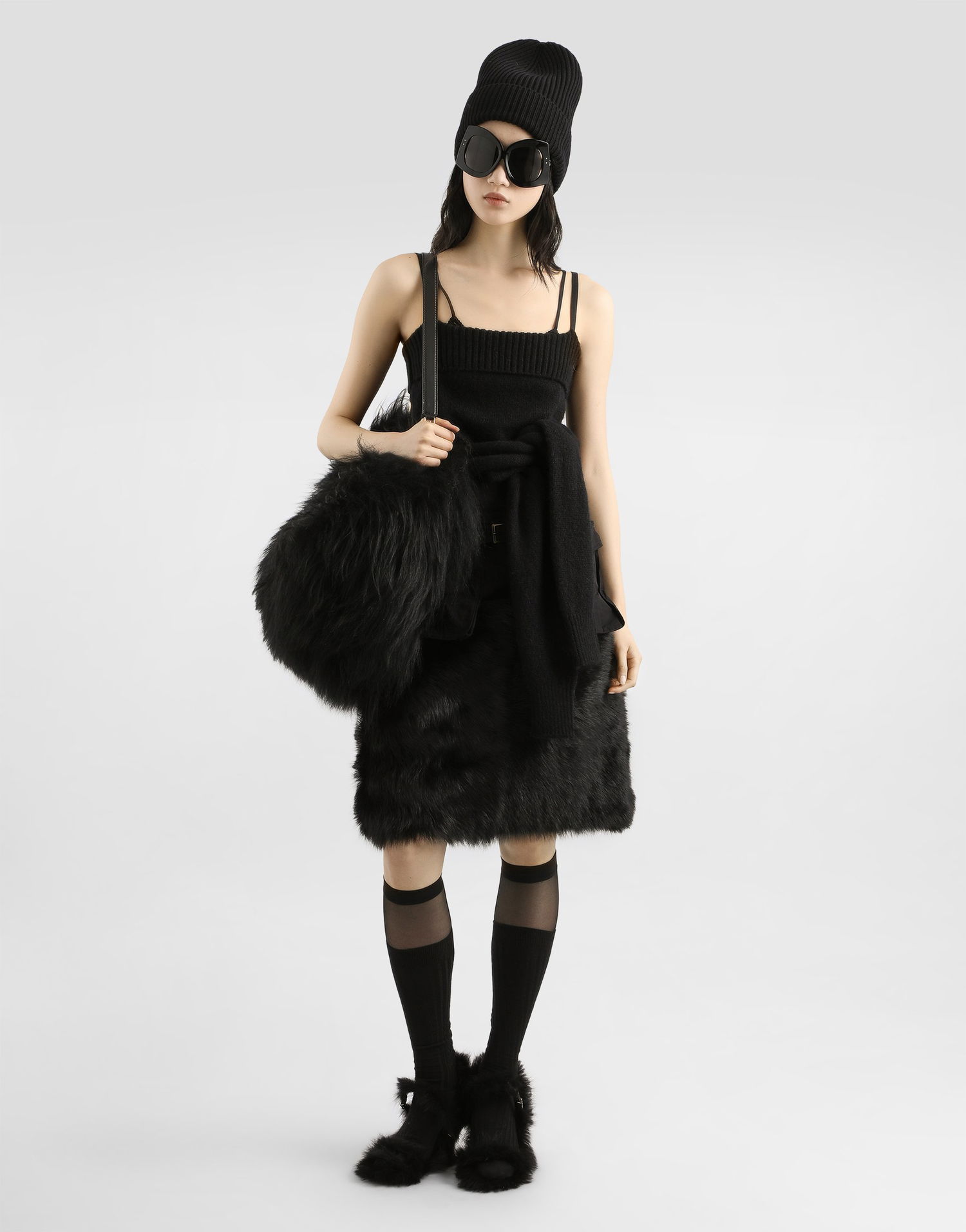 Kjol Dolce & Gabbana Dolce & Gabbana Fur Trim Midi Skirt Svart | F4DAWFGDDIHN0000, 1