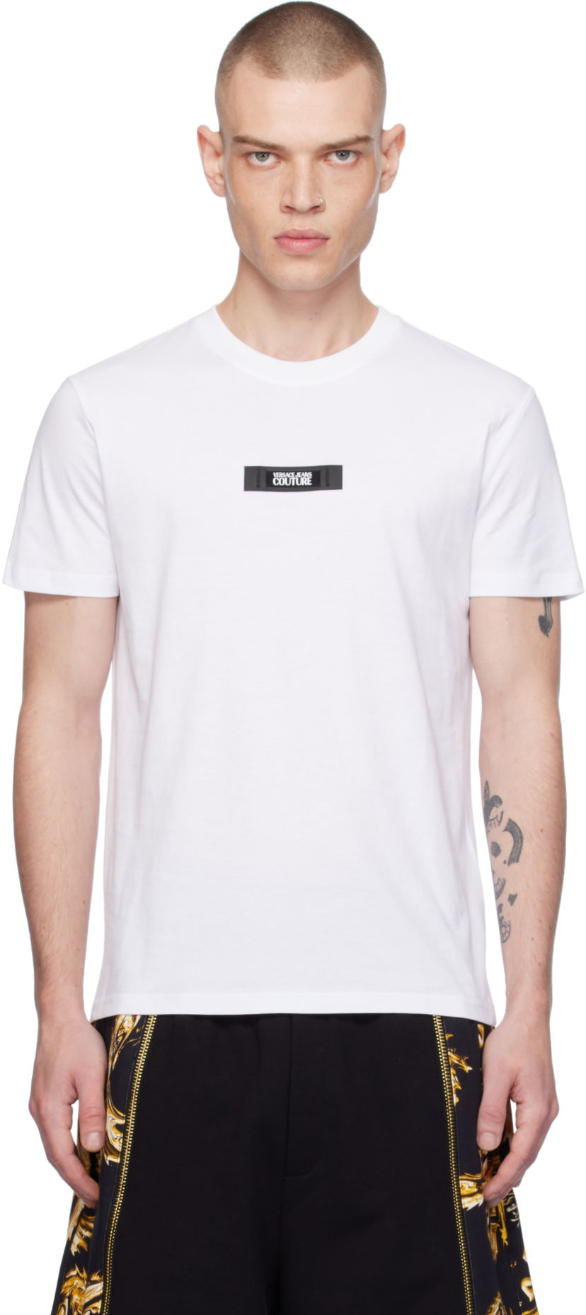 T-shirt Versace White Patch T-Shirt Vit | E77GAH6S3_EJ0001