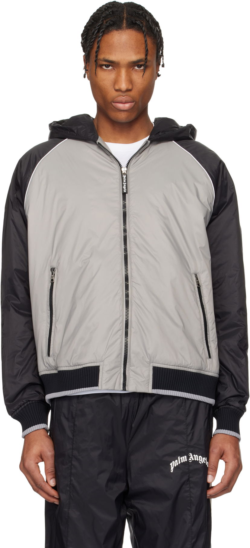 Bomberjacka Palm Angels Palm Angels Curved Logo Windbreaker Jacket Grå | PMEA289S25FAB0010910