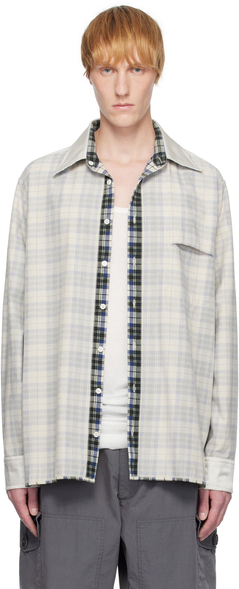 Skjorta Maison Margiela MM6 Maison Margiela Checkered Placket Shirt Vit | SH2DT0016 M35444
