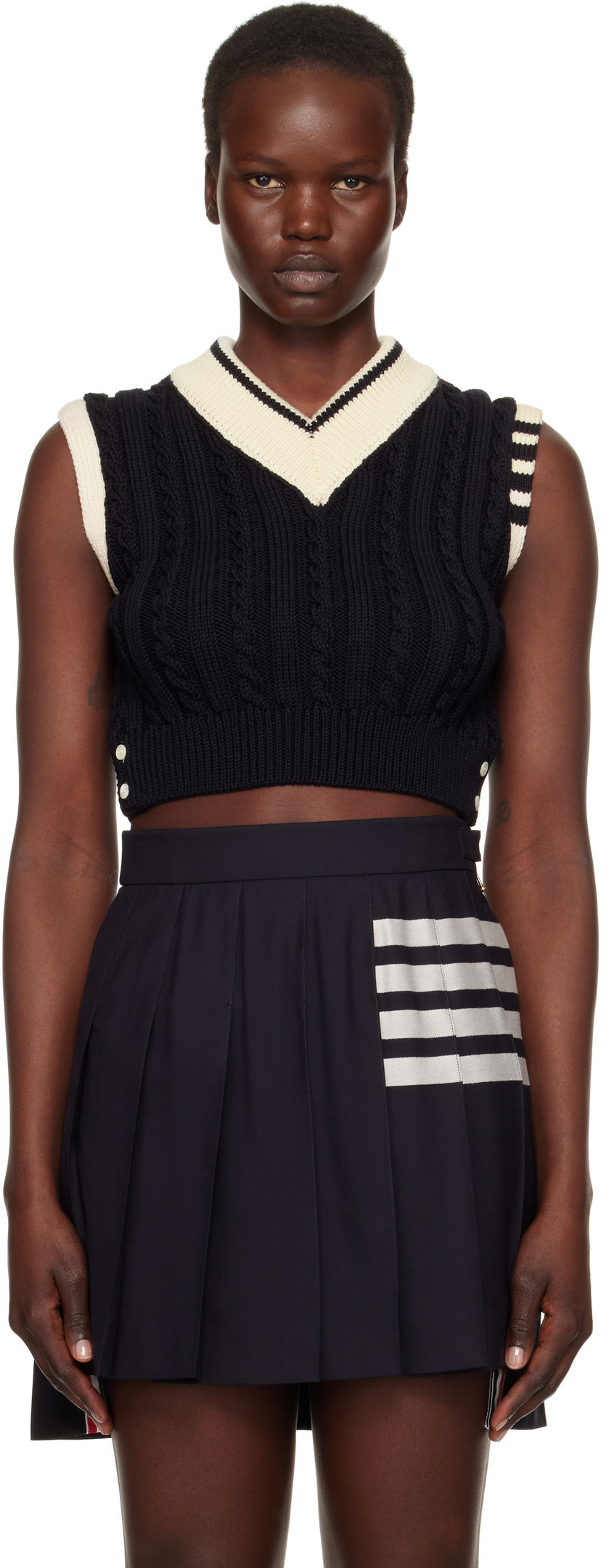 Linne Thom Browne Classic Baby Cable Stitch Cropped Vest Blå | FKV205A-Y1024