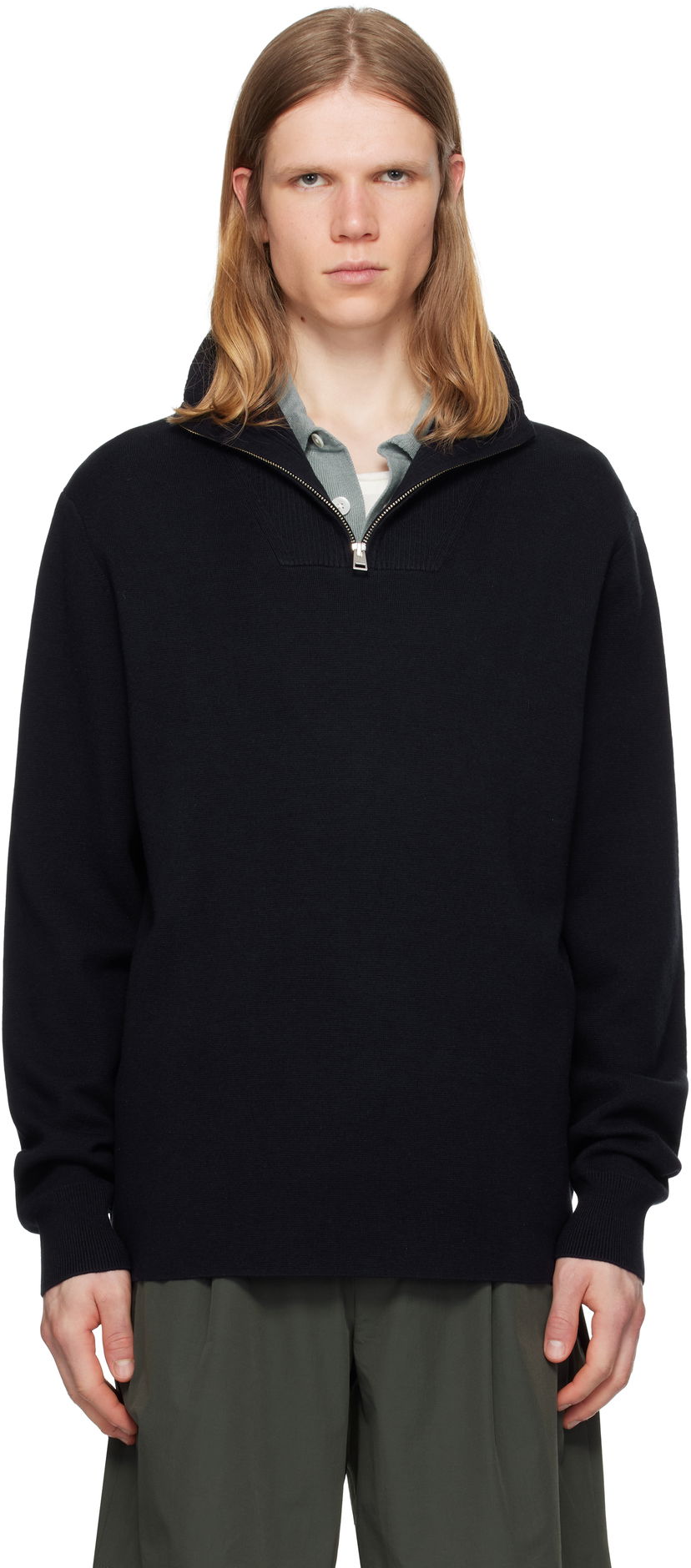 Sweater NORSE PROJECTS Norse Projects Arild Merino Cotton Milano Zip Sweater Mörkblå | N45-0637