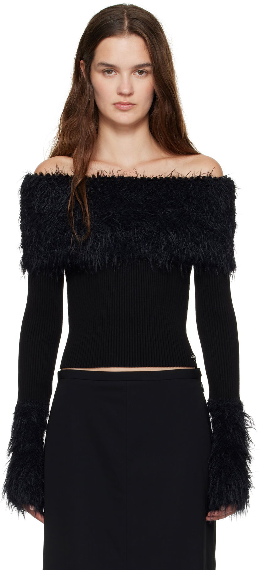 Sweater Jean Paul Gaultier Jean Paul Gaultier Ribbed Off-The-Shoulder Sweater Svart | 25/03-W-PO018-K005-00