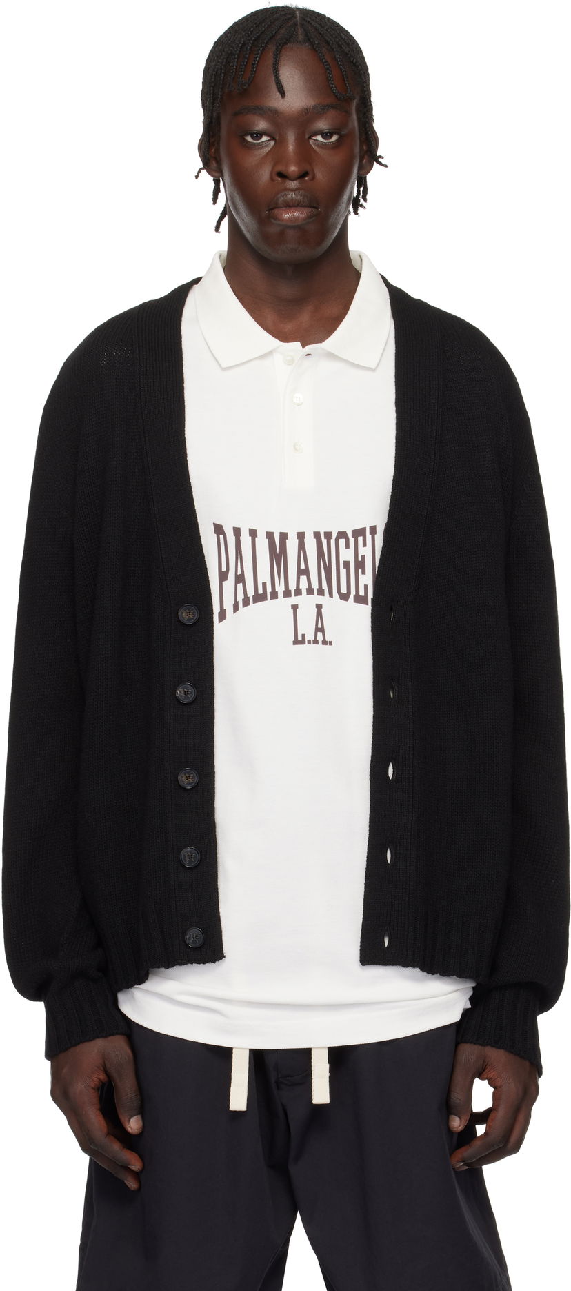 Sweater Palm Angels Curved Logo Black Cardigan Svart | PMHB035S25KNI0011008
