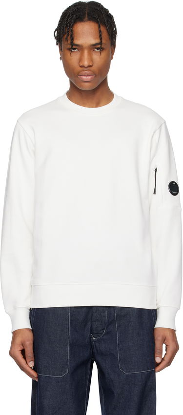 Sweater C.P. Company C.P. Company Diagonal Raised Fleece Crewneck Lens Sweatshirt Vit | 18CMSS023A-005086W, 0