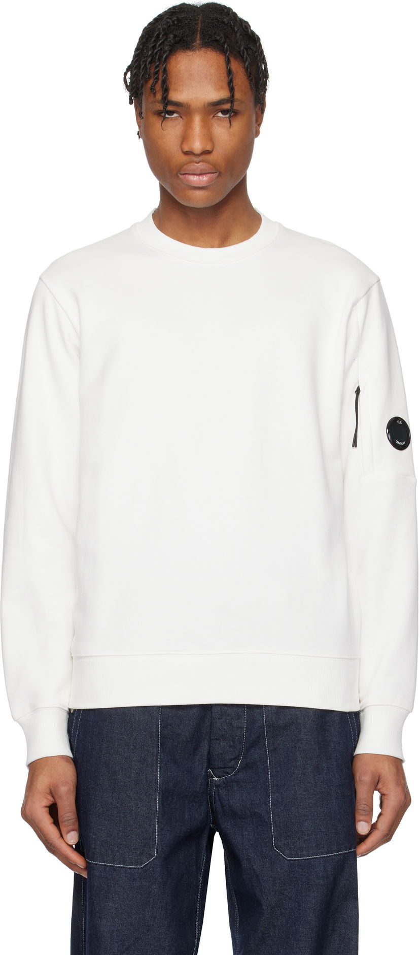 Sweater C.P. Company C.P. Company Diagonal Raised Fleece Crewneck Lens Sweatshirt Vit | 18CMSS023A-005086W