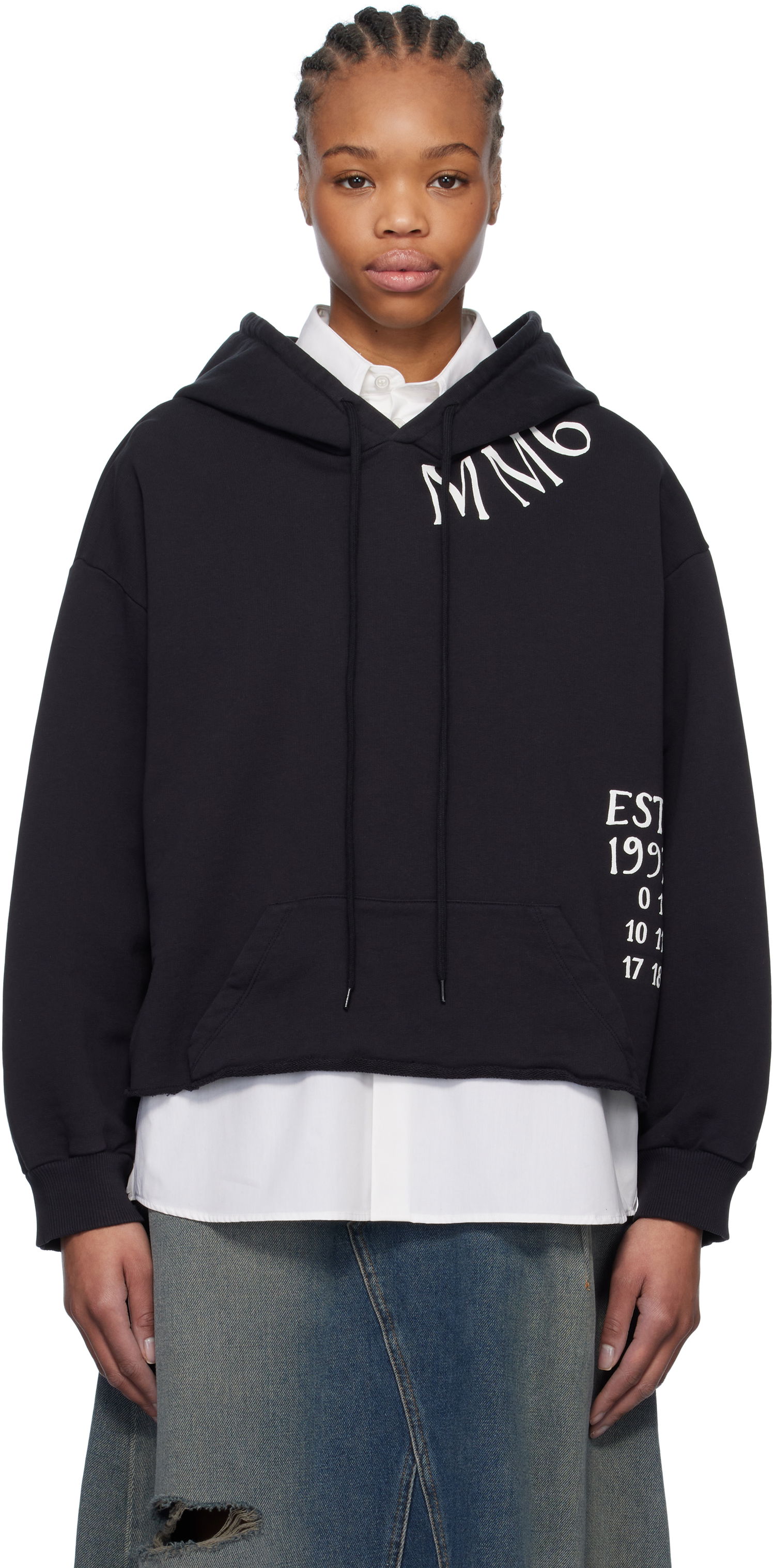 Sweatshirt Maison Margiela MM6 Maison Margiela Raw Edge Cropped Hoodie Svart | S52GU0241 M25012, 0