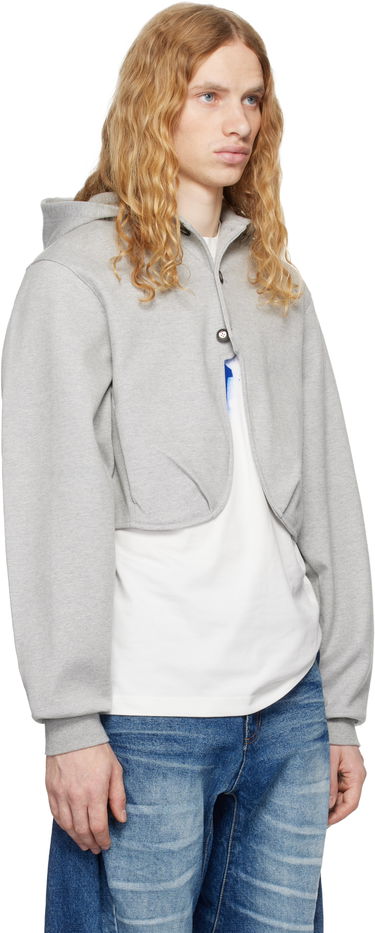 Sweatshirt ADER ERROR Cropped Button Hoodie Grå | BN01FWHD0401GR, 1