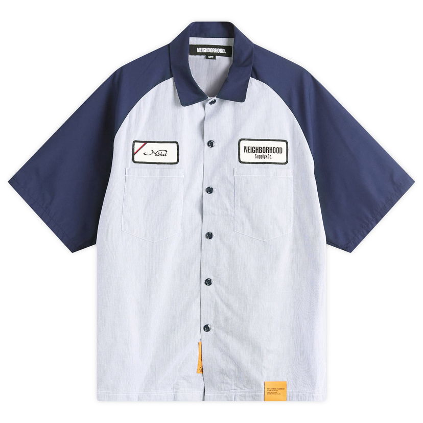 Skjorta Neighborhood Neighborhood Classic Stripe Short Sleeve Work Shirt, Size Large Blå | 251TSNH-SHM04-NVY