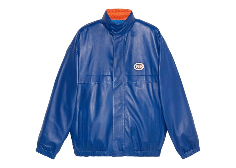 Jacka Gucci Reversible Interlocking G Leather Jacket Blue Blå | 691071 XNAQ1 4153