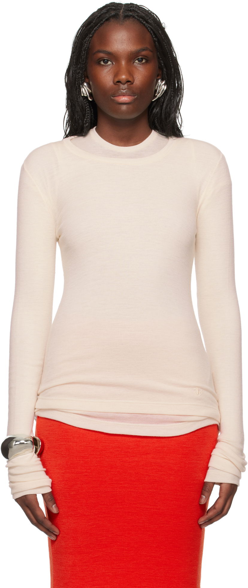 T-shirt Jil Sander Longsleeve Crewneck T-shirt Vit | J40FV0113_J20226