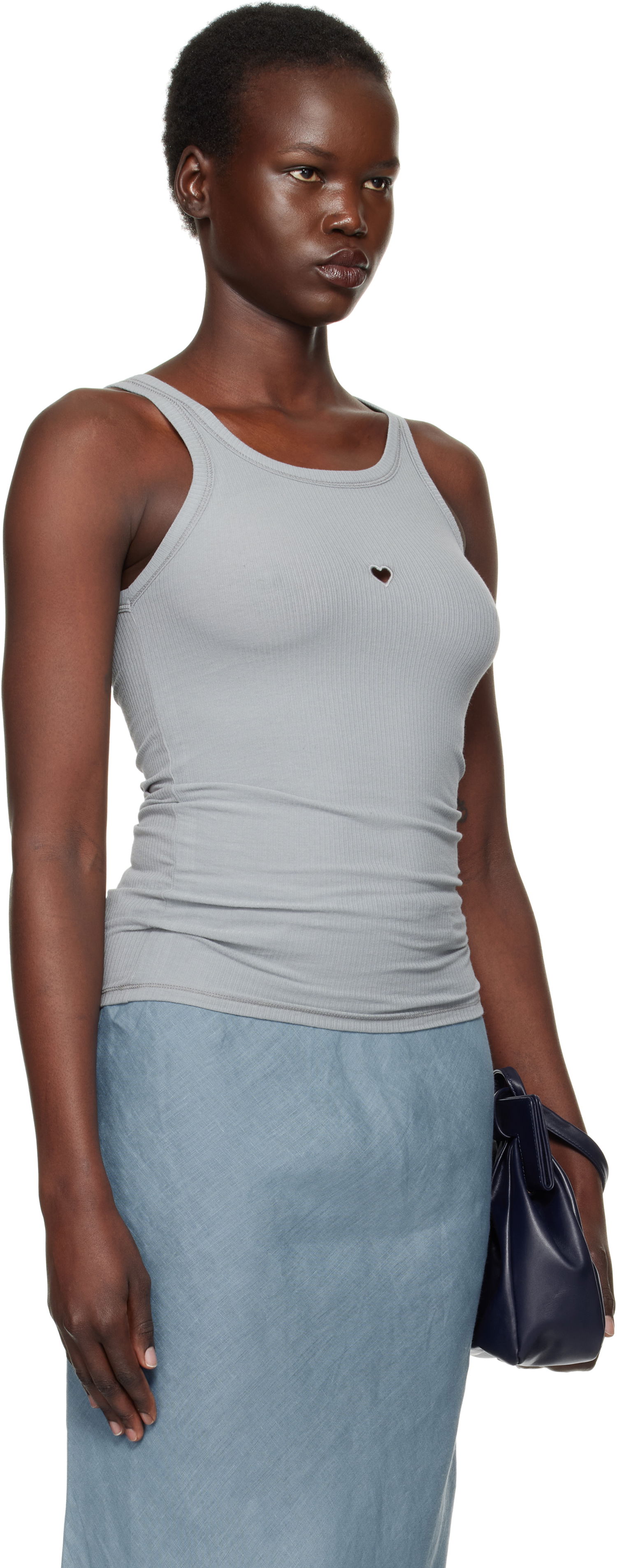 Linne Baserange Heart Cutout Ribbed Tank Top Grå | TOHT-RB-SP25, 1