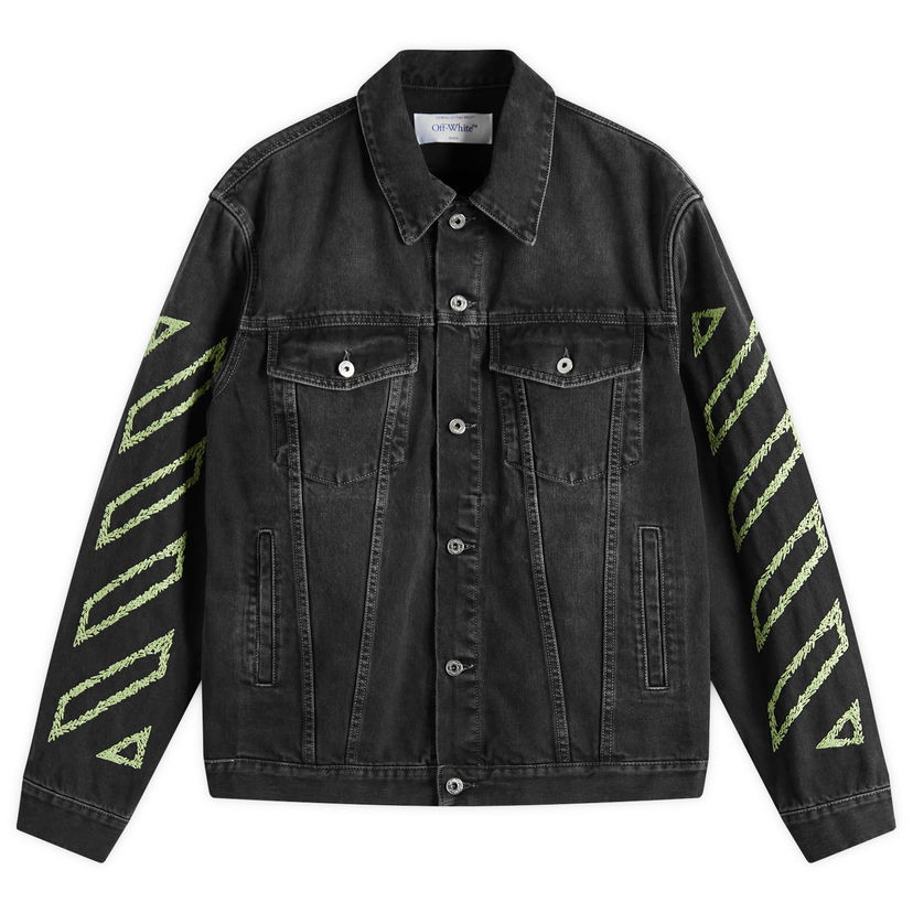 Jacka Off-White Off-White Diagonal Outline Denim Jacket, Size Large Svart | OMYE09BS25DEN0041350