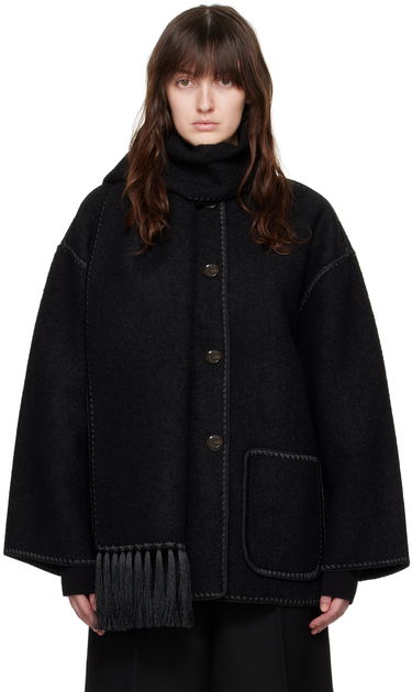 Jacka TOTEME TOTEME Embroidered Hooded Jacket with Fringed Scarf Svart | 224-1018-201, 0