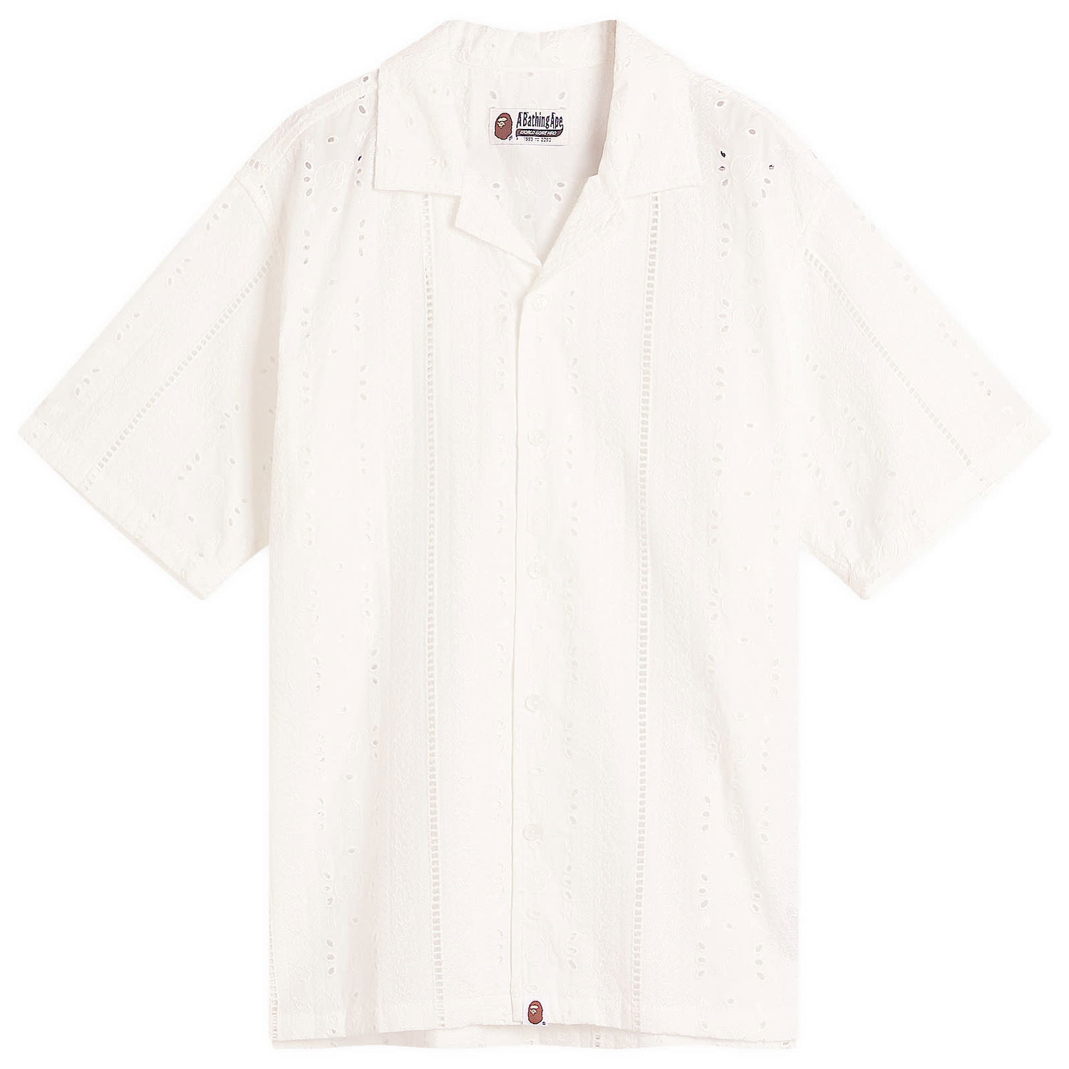 Skjorta BAPE A Bathing Ape Open Collar Short Sleeve Embroidered Shirt, Size Large Vit | 001SRL301305M-IVO, 0