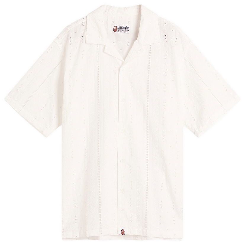 Skjorta BAPE A Bathing Ape Open Collar Short Sleeve Embroidered Shirt, Size Large Vit | 001SRL301305M-IVO