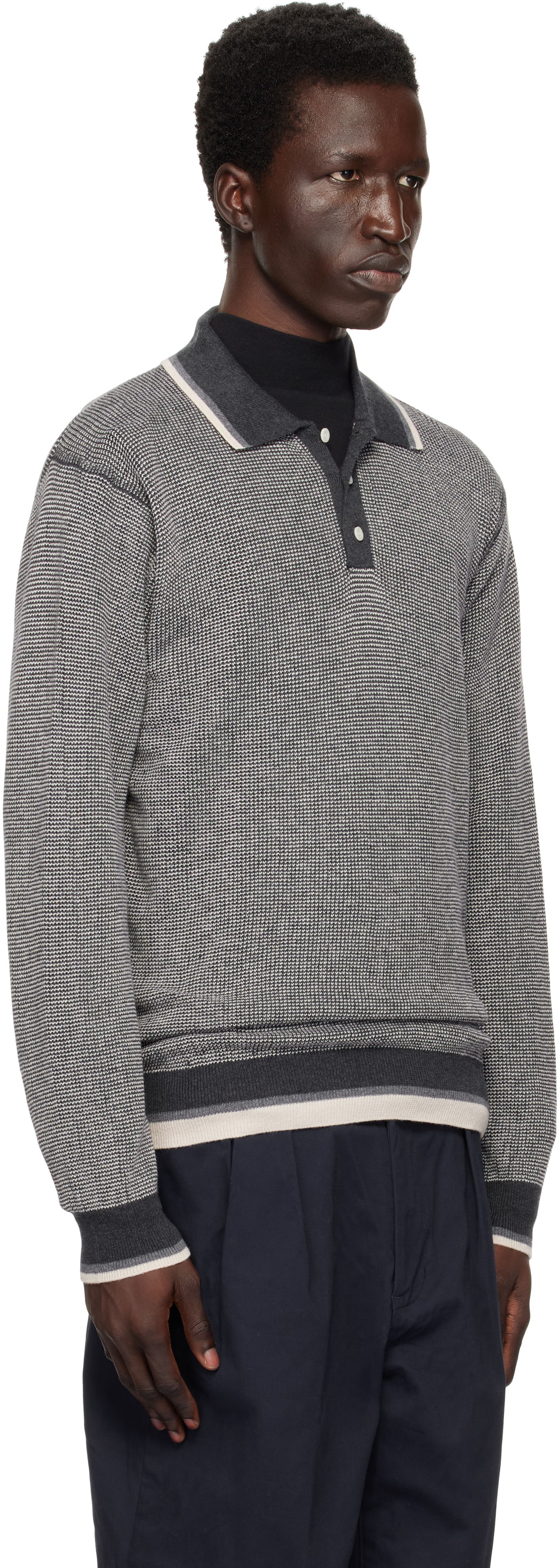 Polotröja BEAMS BEAMS PLUS Knit Collar Line Polo Grå | 38120030156, 1
