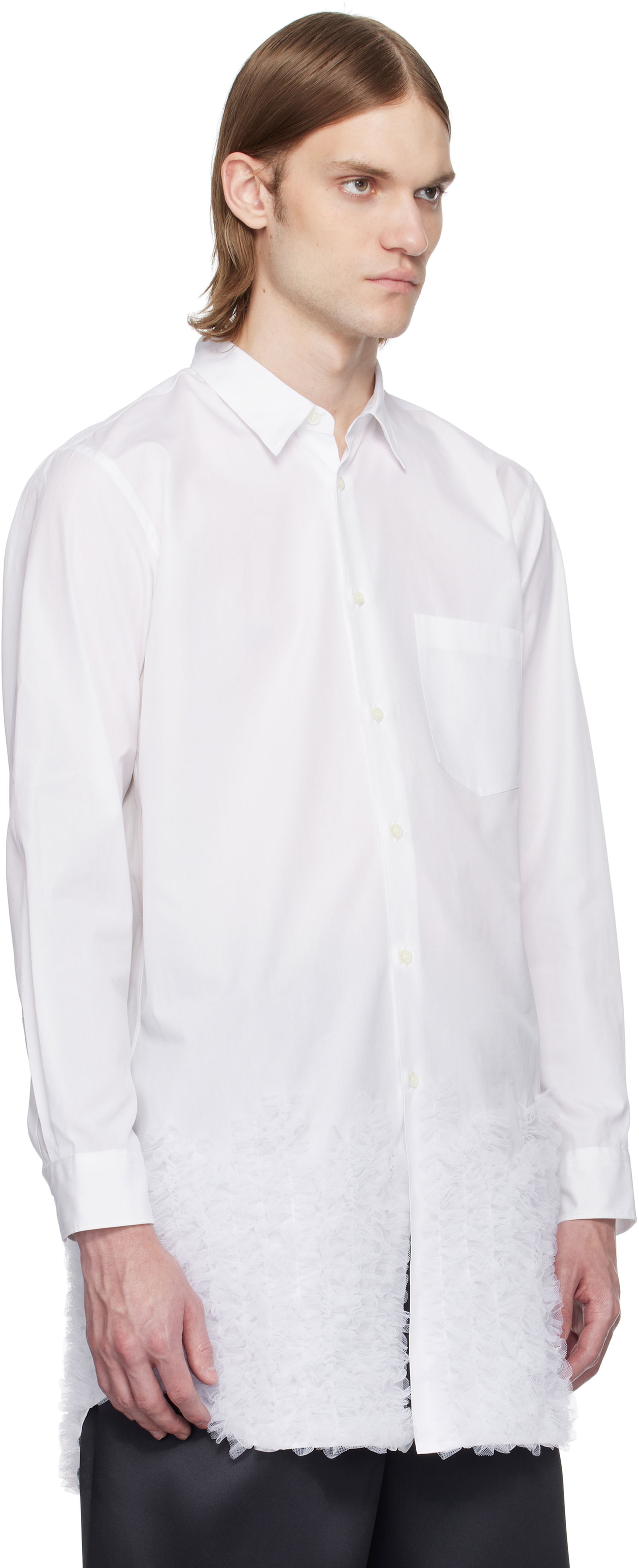 Skjorta Comme des Garçons Homme Plus Cotton Broad & Nylon Tulle Shirt Vit | PO-B026-051, 1