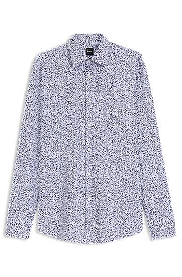 Skjorta BOSS Men's Slim Fit Floral Print Stretch Cotton Poplin Shirt Blå | 50545109