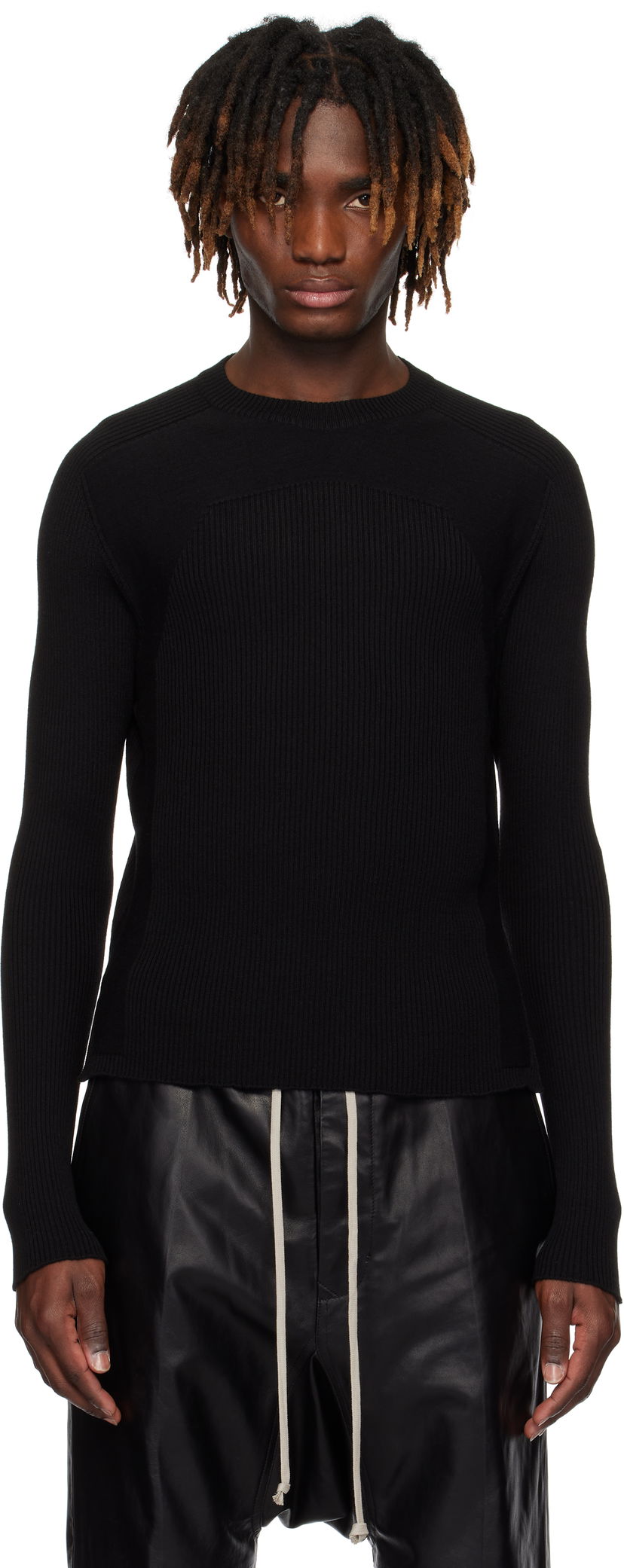Sweater Rick Owens Rick Owens Hollywood Ribbed Geo Sweater Svart | RU01E5639 RIBM