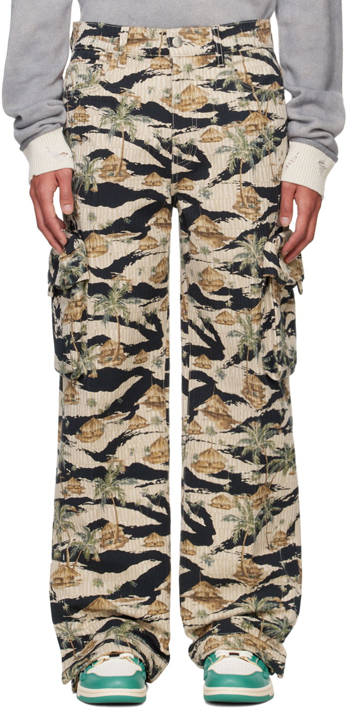 Cargo byxor AMIRI AMIRI Repeat Palm Baggy M65 Cargo Pants Beige | AMDNCG1008