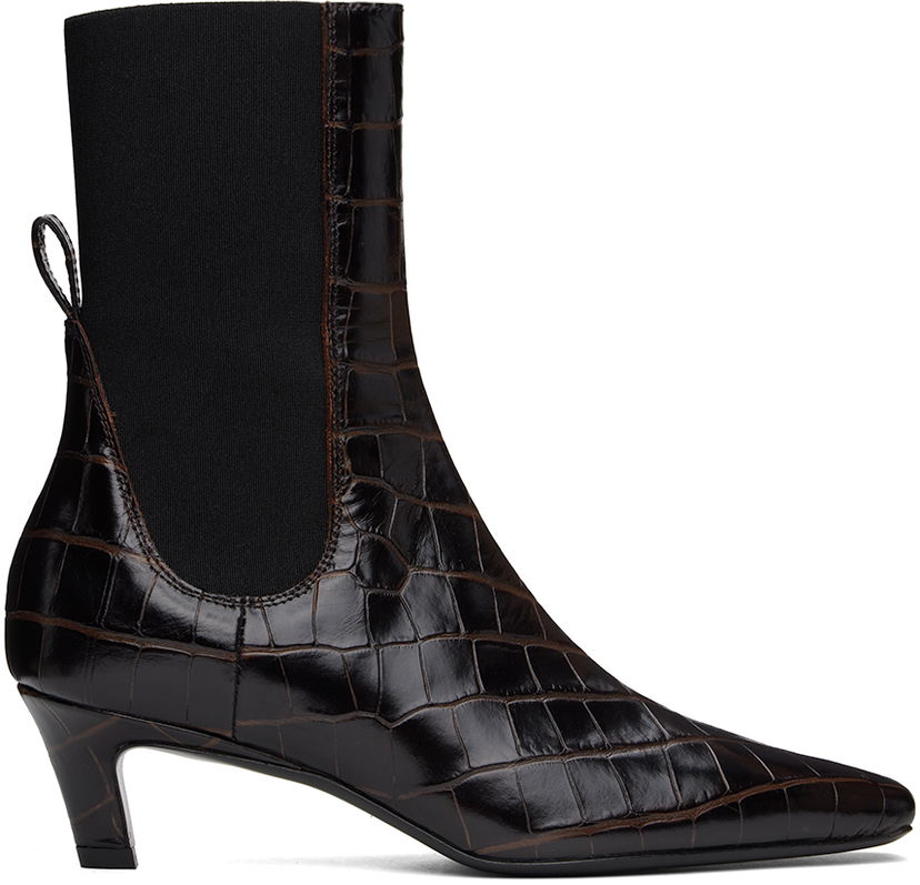 Kläder TOTEME TOTEME 'The Mid Heel' Croc-Embossed Leather Ankle Boots Brun | 231-907-847