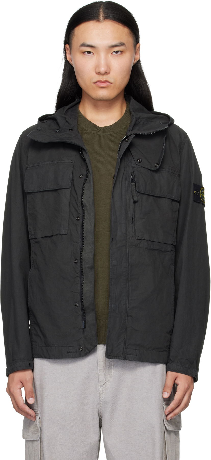 Jacka Stone Island Canvas Weave Cotton Jacket Svart | K2S15 Q100012 S0240