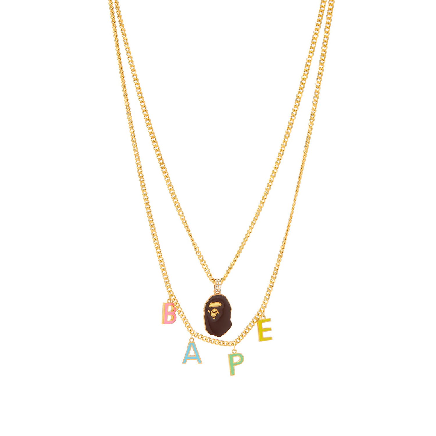 Halsband BAPE Ape Head Double Chain Necklace Gold Metallisk | 001GDJ302001L-GLD, 0