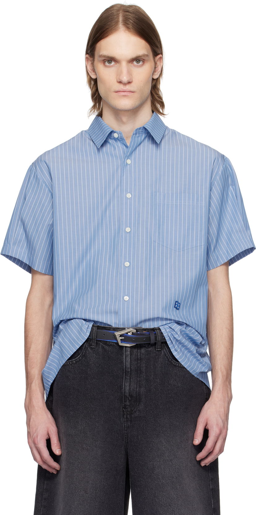 Skjorta ADER ERROR ADER error TRS Tag Half Sleeve Shirt Blå | BN42FYSH0202ST