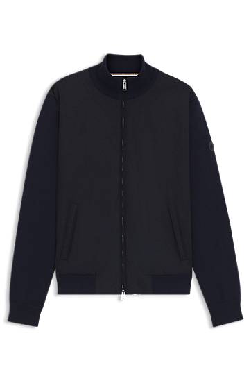 Bomberjacka BOSS Regular-Fit Hybrid Jacket with Double B Monogram Mörkblå | 50543135