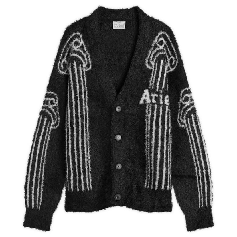 Sweater Aries Oversized Chenille Column Knit Cardigan, Size Large Svart | AR20040-BLK