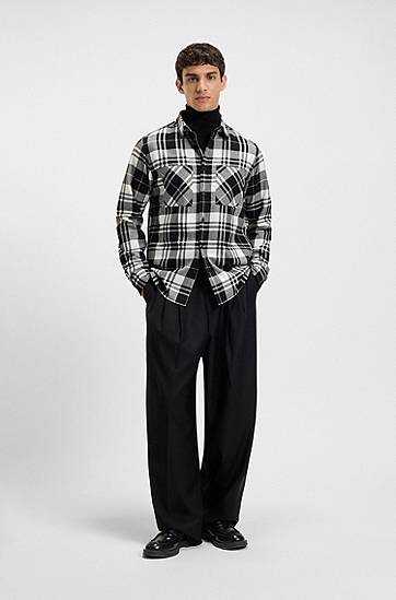 Skjorta BOSS Relaxed-fit shirt in checked cotton flannel Svart | 50549753, 1