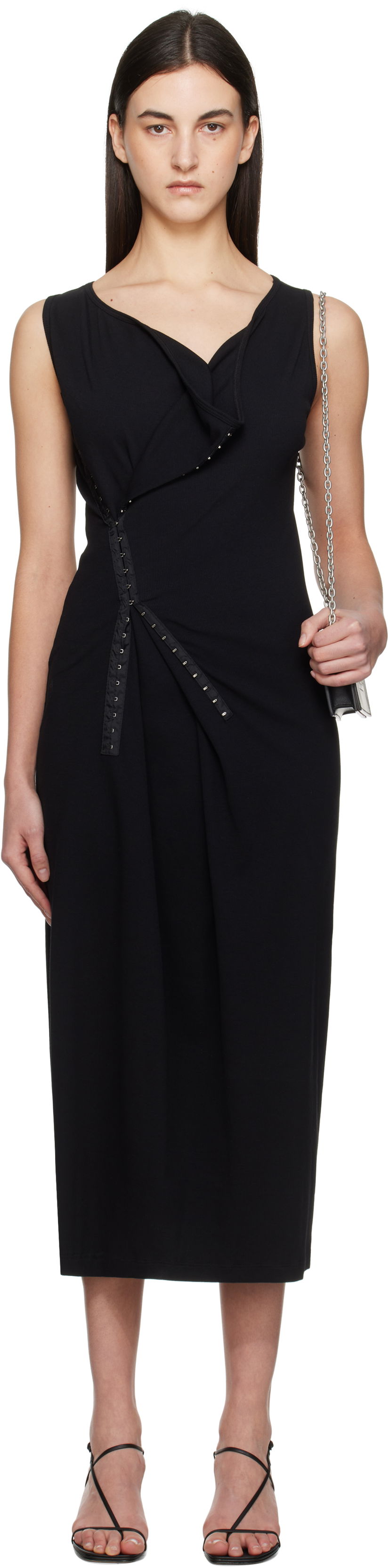 Klä Maison Margiela MM6 Maison Margiela Cotton Rib Hook-Eye Midi Dress Svart | S52CT0786 M20054