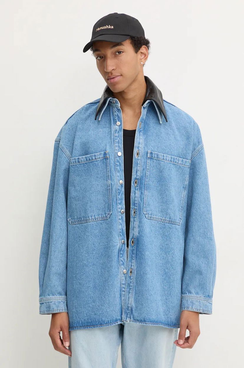 Skjorta Nanushka Relaxed Denim Shirt With Classic Collar Blå | NU24PFJK00553