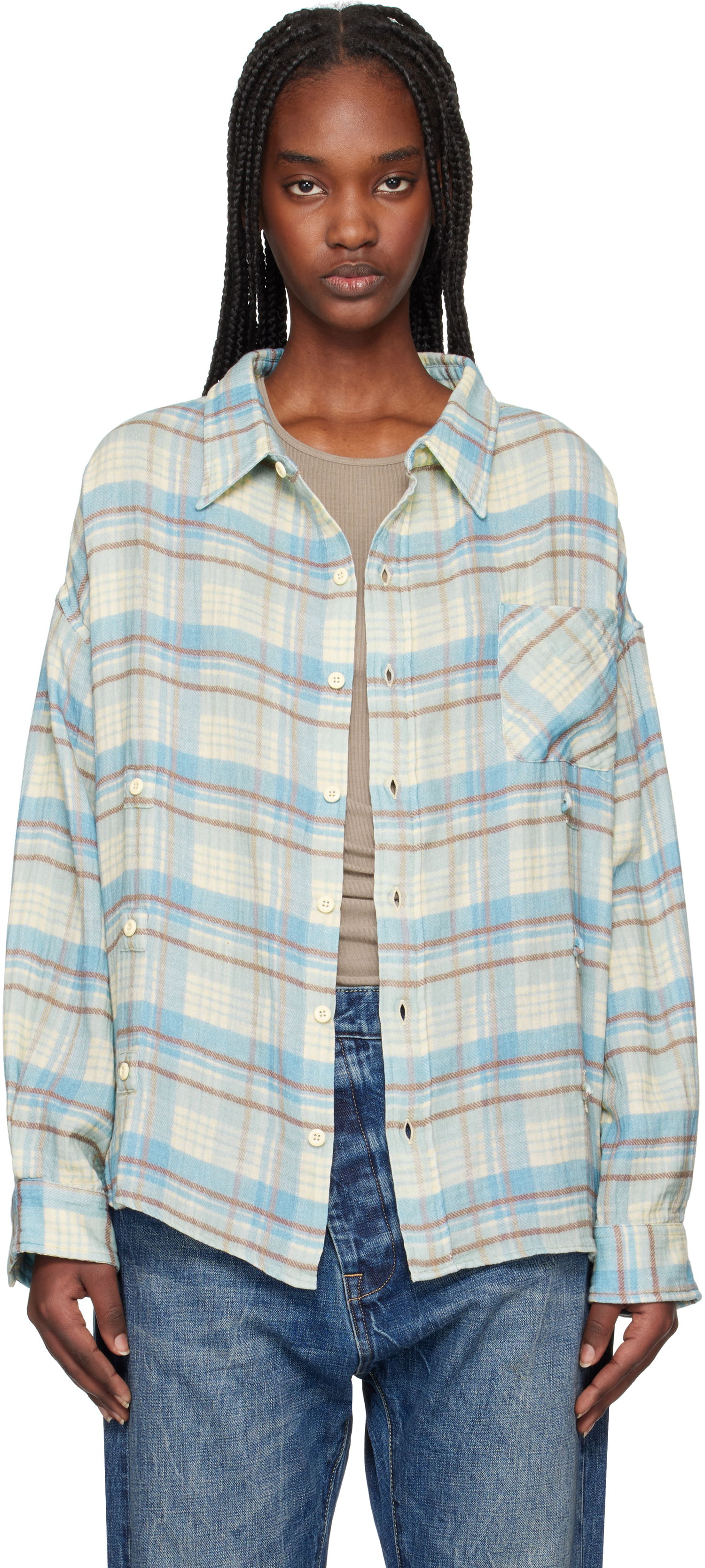 Skjorta R13 R13 Double Front Plaid Shirt Blå | R13WR371-R481B, 0