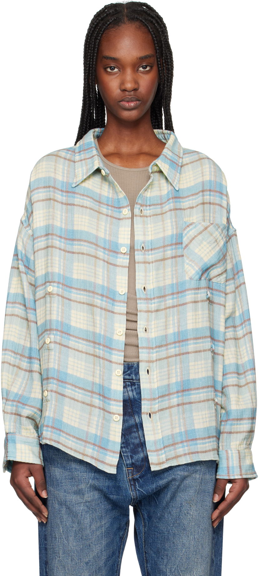 Skjorta R13 R13 Double Front Plaid Shirt Blå | R13WR371-R481B